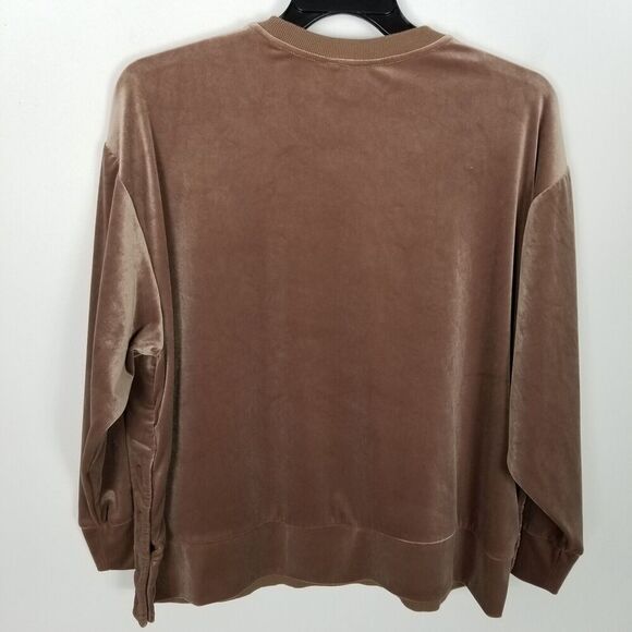 Athleta Women Retroplush Crewneck Crushed Velvet Sweatshirt Sz XL Brown Tan - Picture 4 of 6